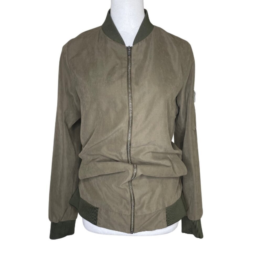 Be Cool Women's Lightweight Bomber Jacket Zip Up Olive Green Normcore Sz S
